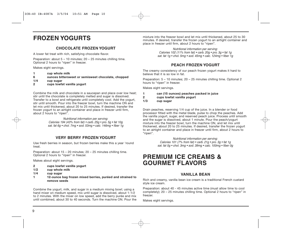 Frozen yogurts, Premium ice creams & gourmet flavors | Cuisinart ICE-40 User Manual | Page 10 / 16