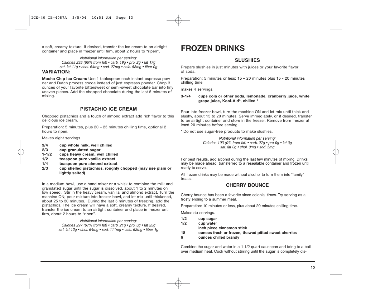 Frozen drinks | Cuisinart ICE-40 User Manual | Page 13 / 16