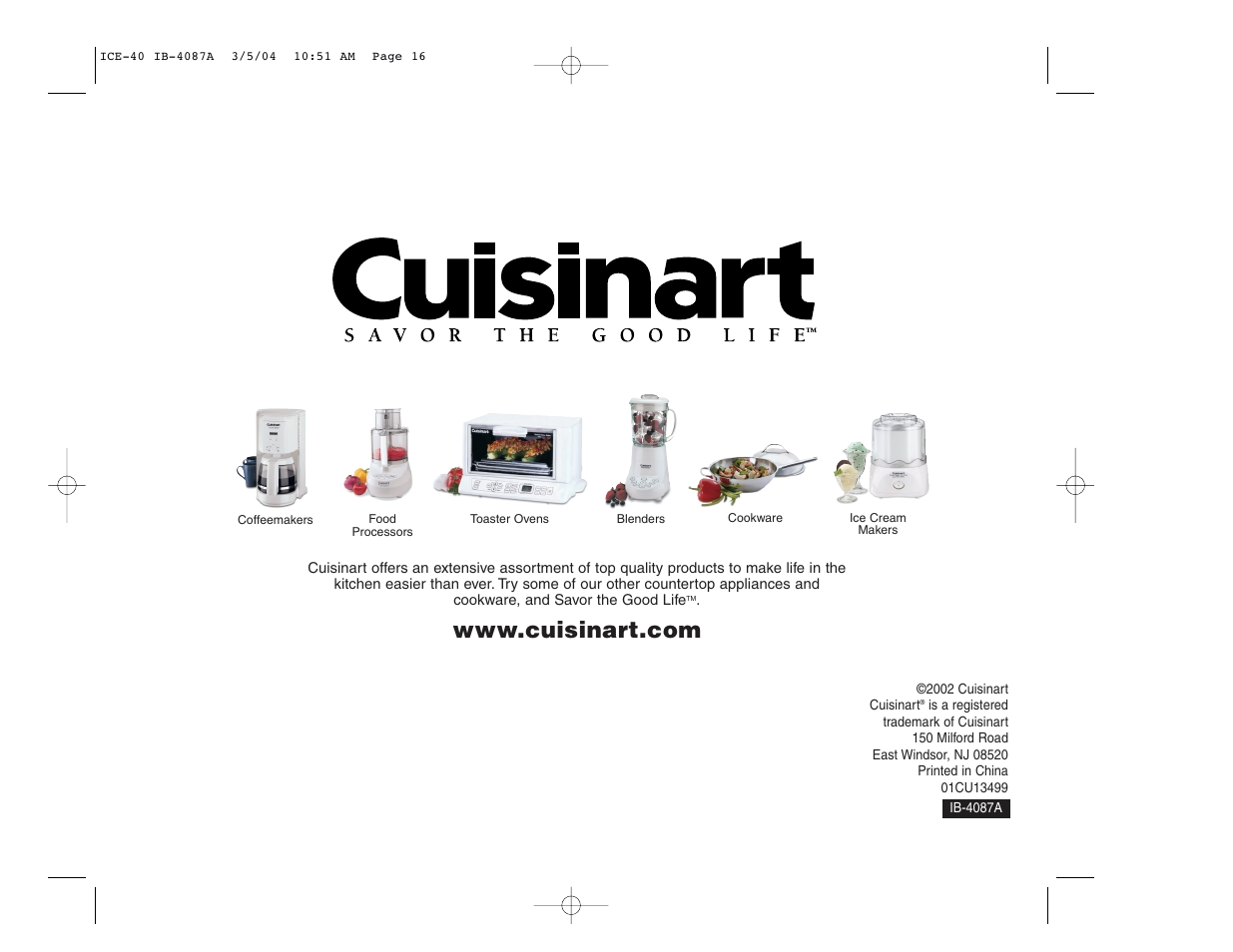 Cuisinart ICE-40 User Manual | Page 16 / 16