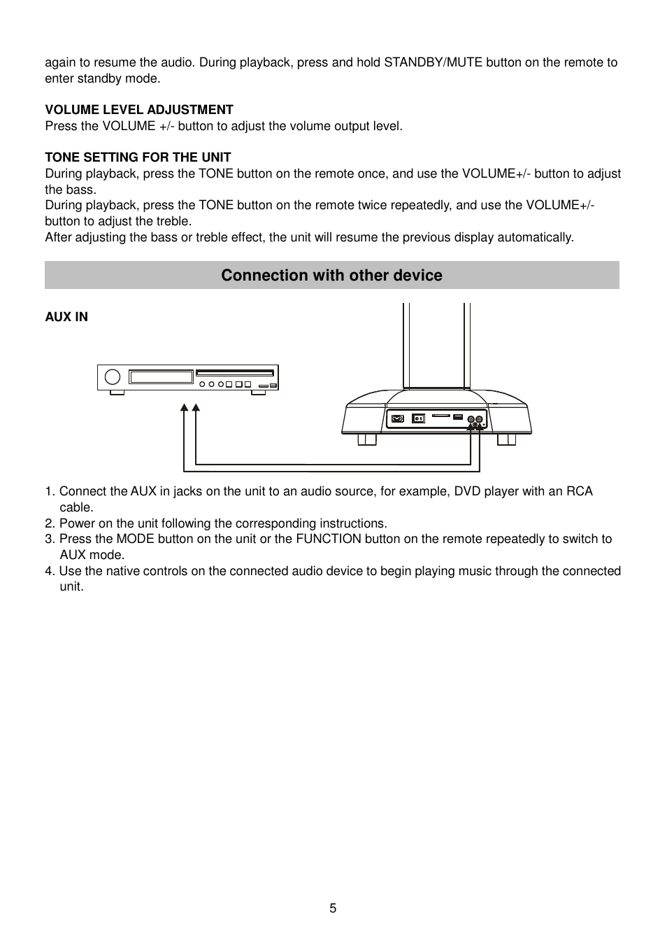 Connection with other device | Lenco BTT-100 User Manual | Page 6 / 8