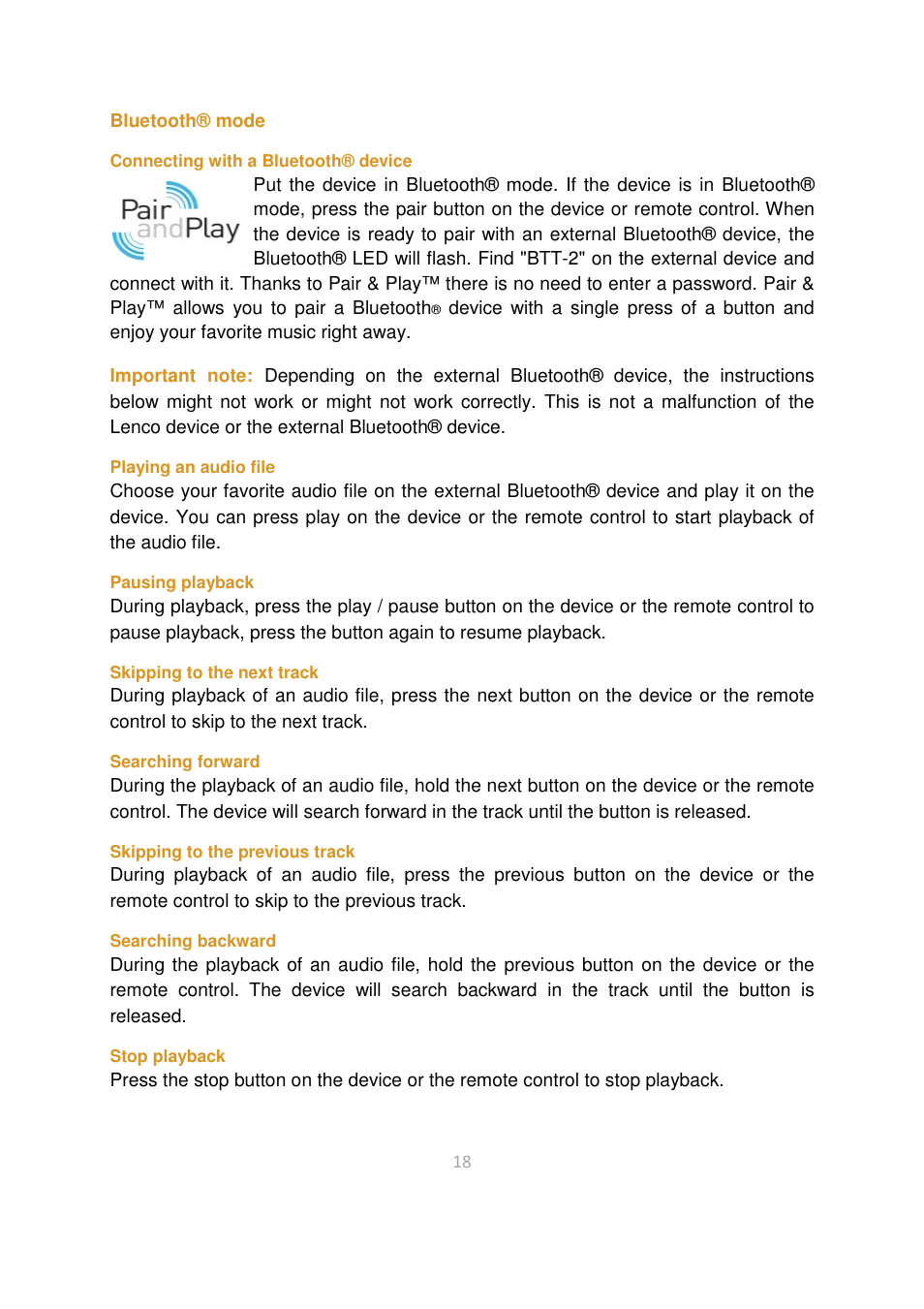 Lenco BTT-2 User Manual | Page 18 / 39