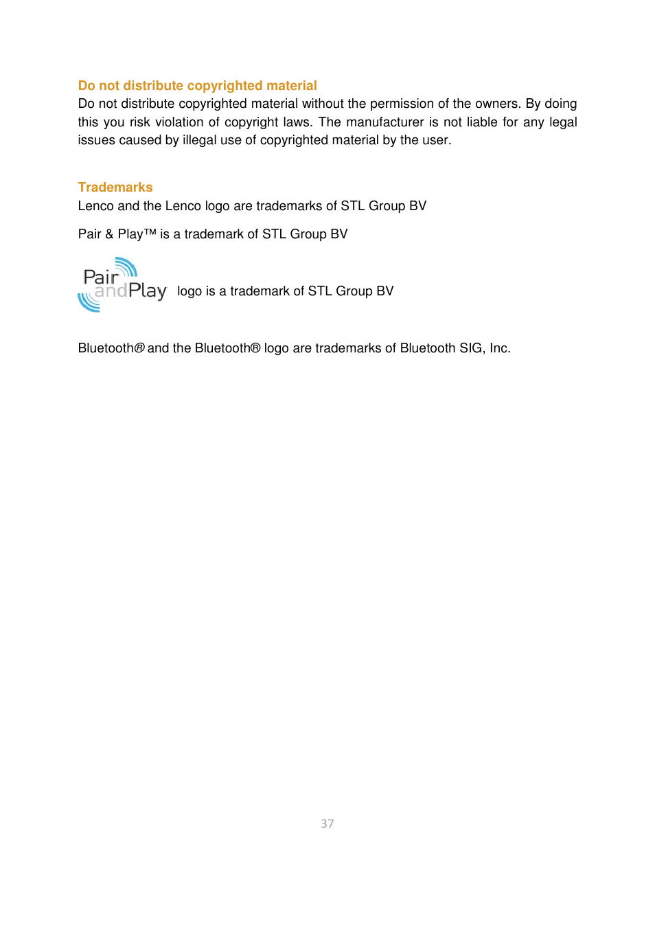 Lenco BTT-2 User Manual | Page 37 / 39