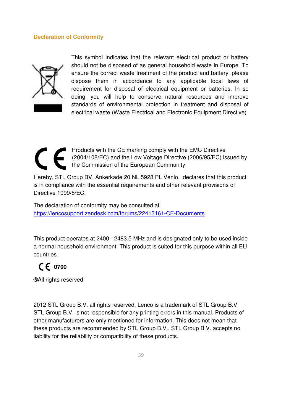 Lenco BTT-2 User Manual | Page 39 / 39