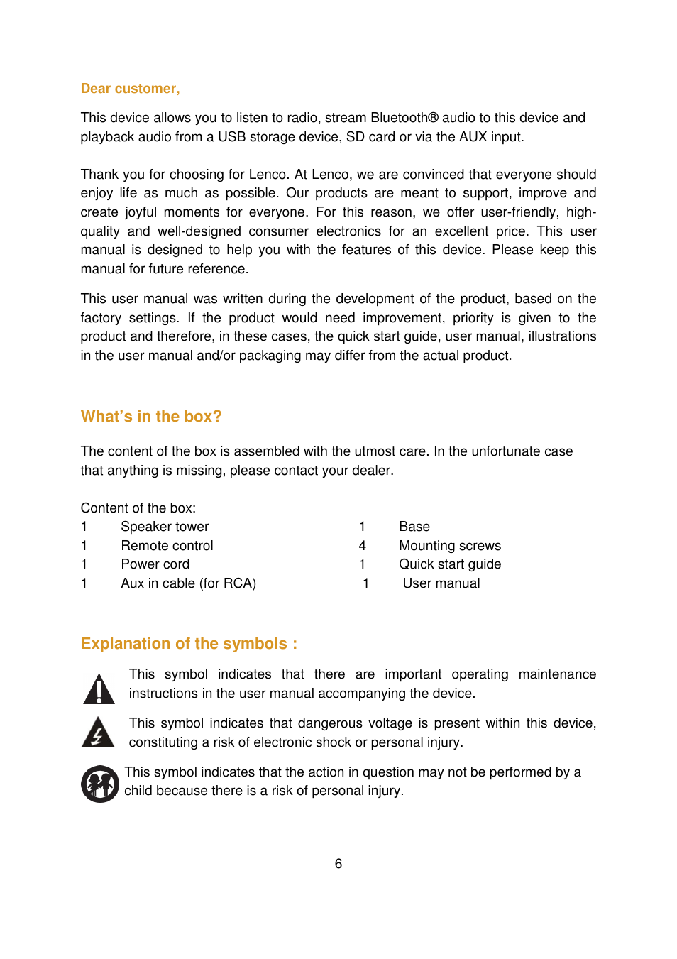 Lenco BTT-2 User Manual | Page 6 / 39