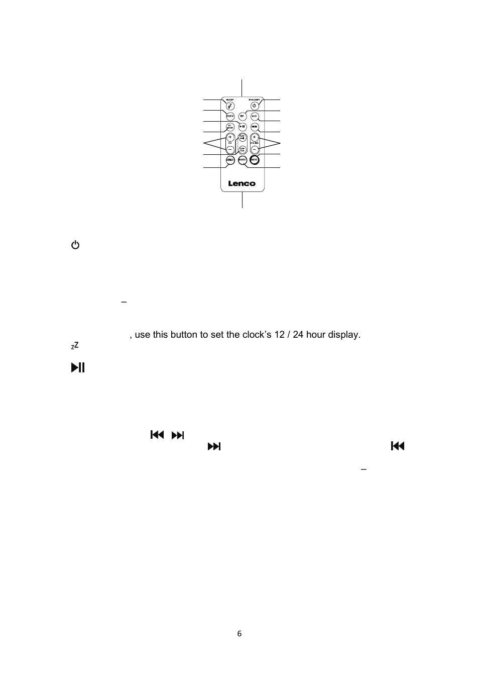 Exploring the remote control | Lenco BTT-6 User Manual | Page 6 / 15