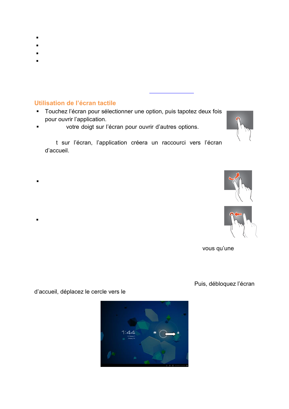 Créer un compte google, Utilisation de l’écran tactile, Configuration de la tablette | Lenco CARTAB-920 User Manual | Page 111 / 171