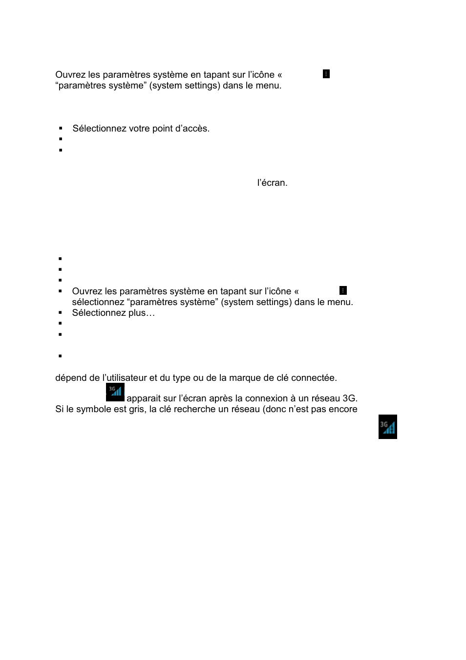 Connexion à internet avec le wi-fi, Connecter à internet via une clé usb 3g | Lenco CARTAB-920 User Manual | Page 112 / 171