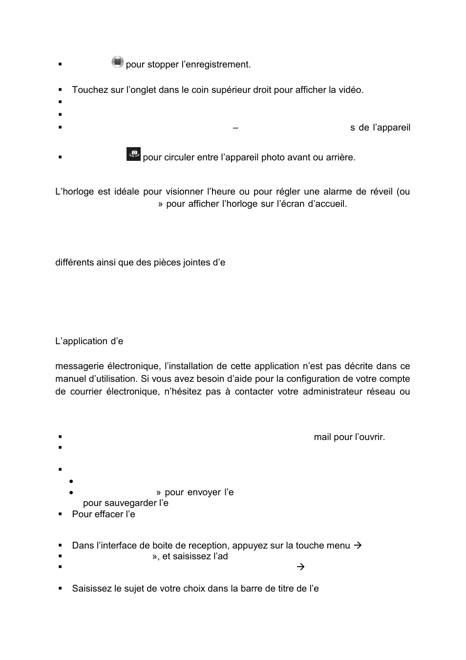 Horloge, Documents à traiter, Téléchargements | E-mail | Lenco CARTAB-920 User Manual | Page 124 / 171