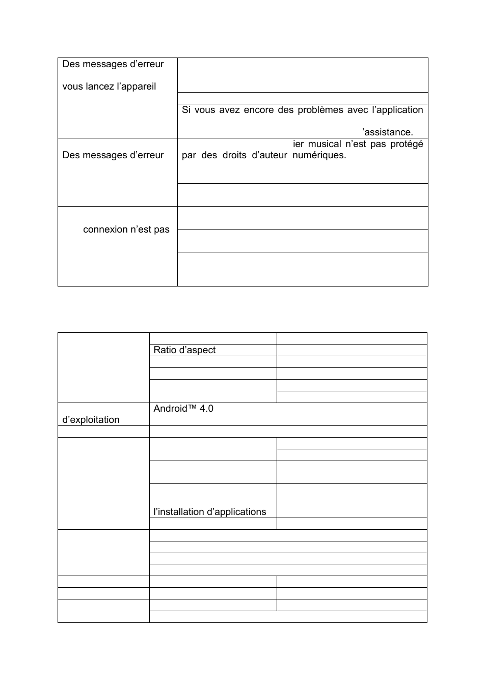 Spécifications | Lenco CARTAB-920 User Manual | Page 129 / 171