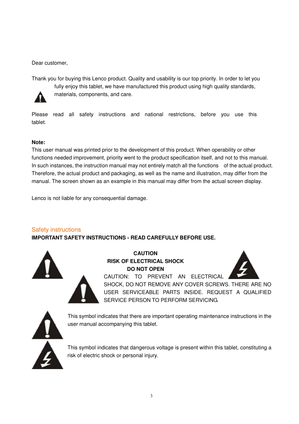 Lenco CARTAB-925 User Manual | Page 3 / 23