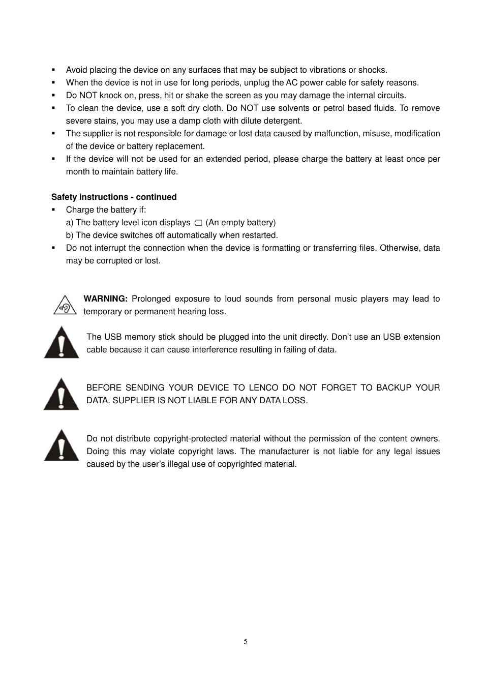 Lenco CARTAB-925 User Manual | Page 5 / 23