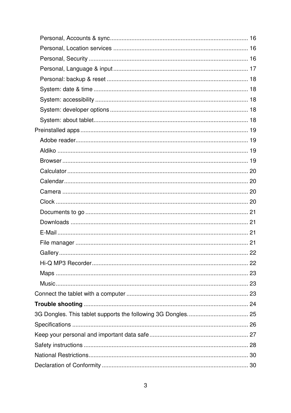 Lenco COOLTAB-70 User Manual | Page 3 / 34