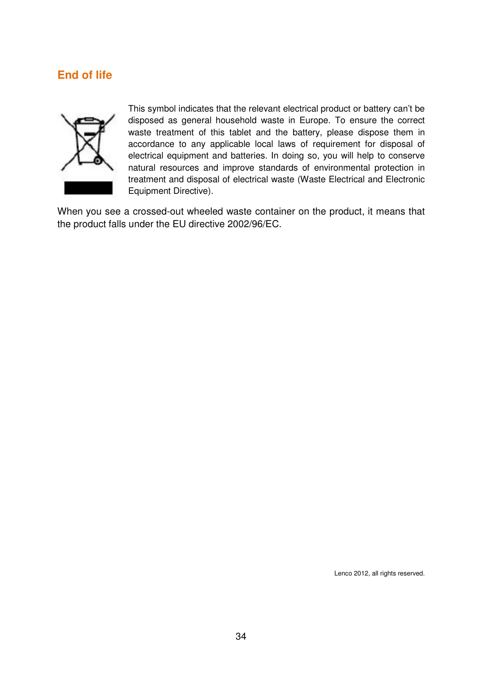 End of life | Lenco COOLTAB-70 User Manual | Page 34 / 34