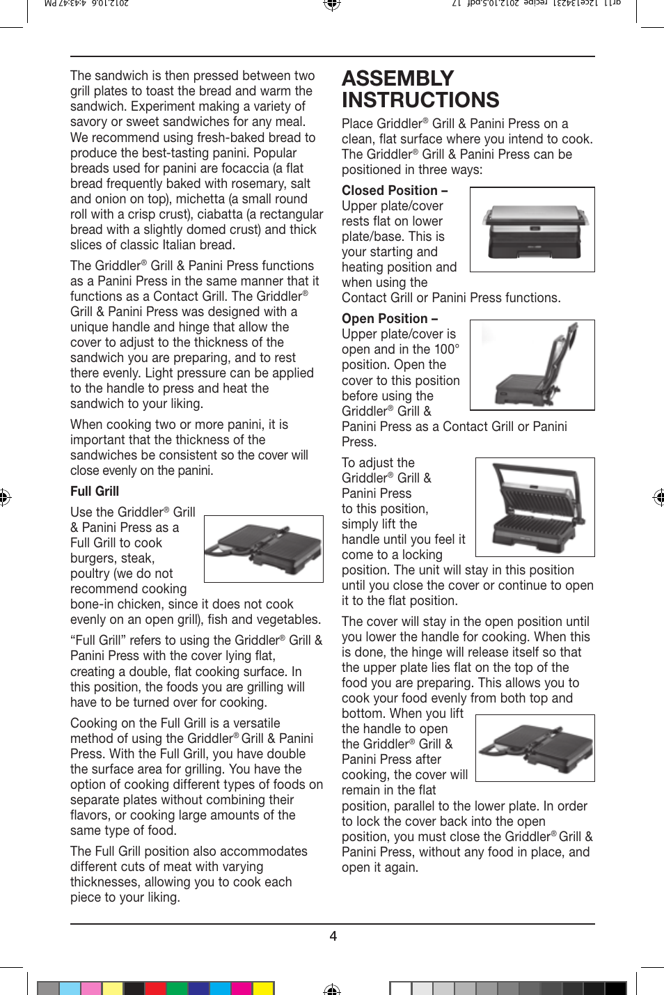 Assembly instructions | Cuisinart Criddler Grill & Panini Press GR-11 User Manual | Page 4 / 8