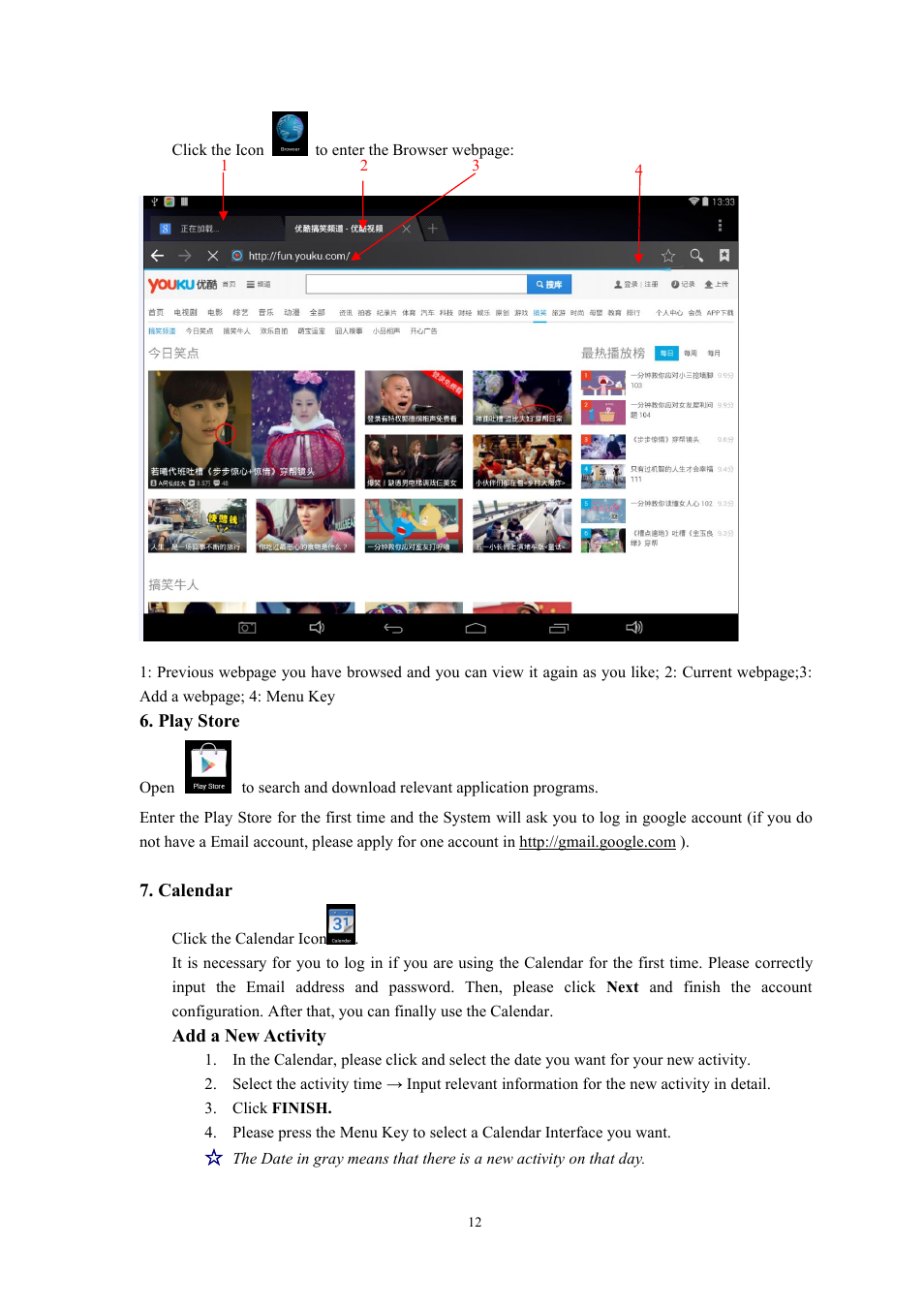 Play store 7. calendar | Lenco Cooltab-74 User Manual | Page 12 / 25