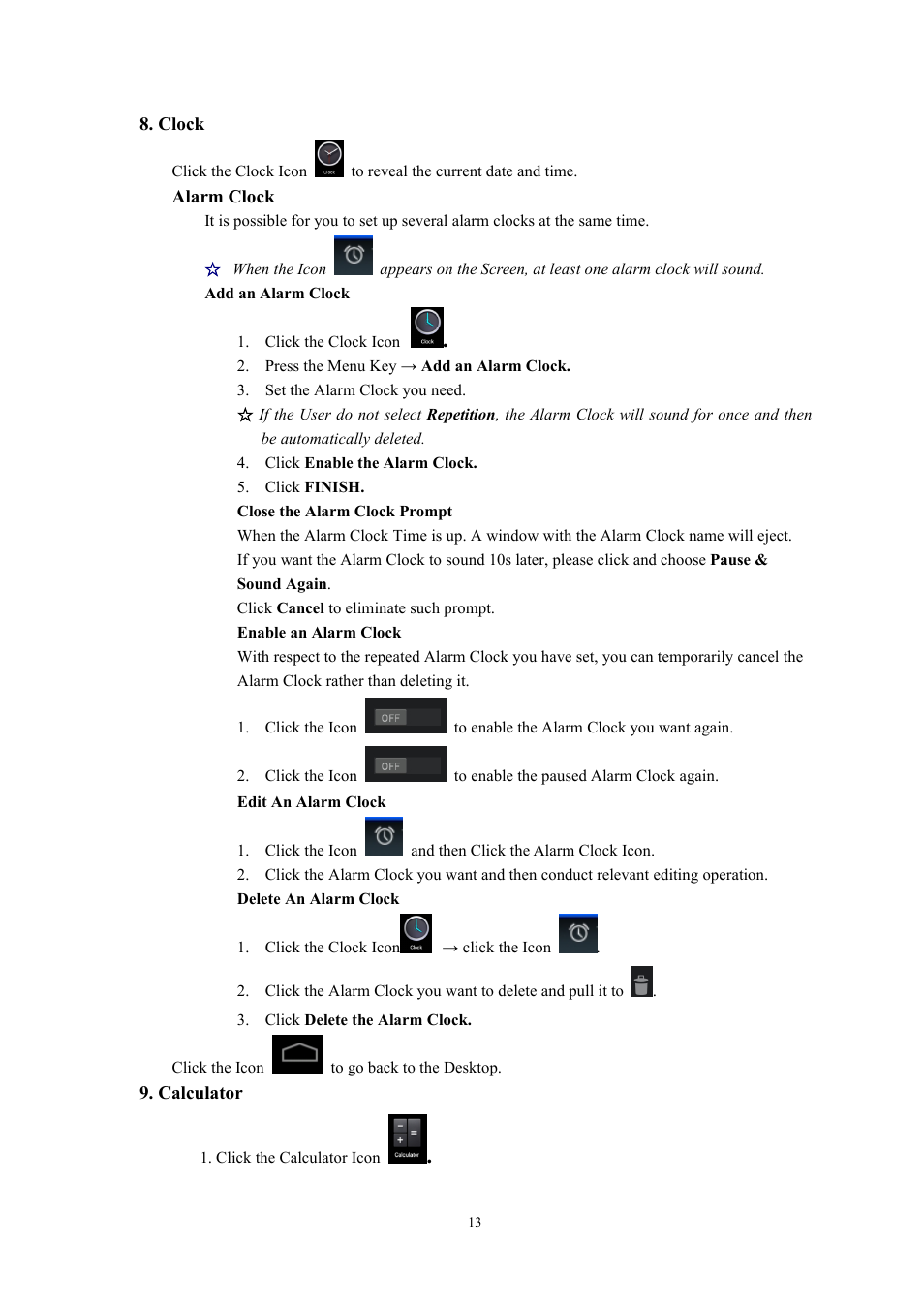 Clock 9. calculator | Lenco Cooltab-74 User Manual | Page 13 / 25