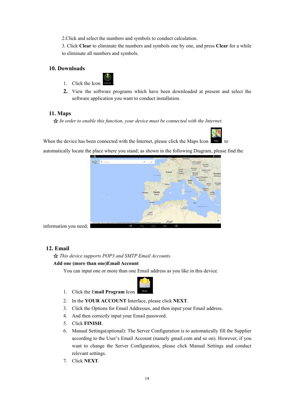 Downloads 11. maps 12. email | Lenco Cooltab-74 User Manual | Page 14 / 25