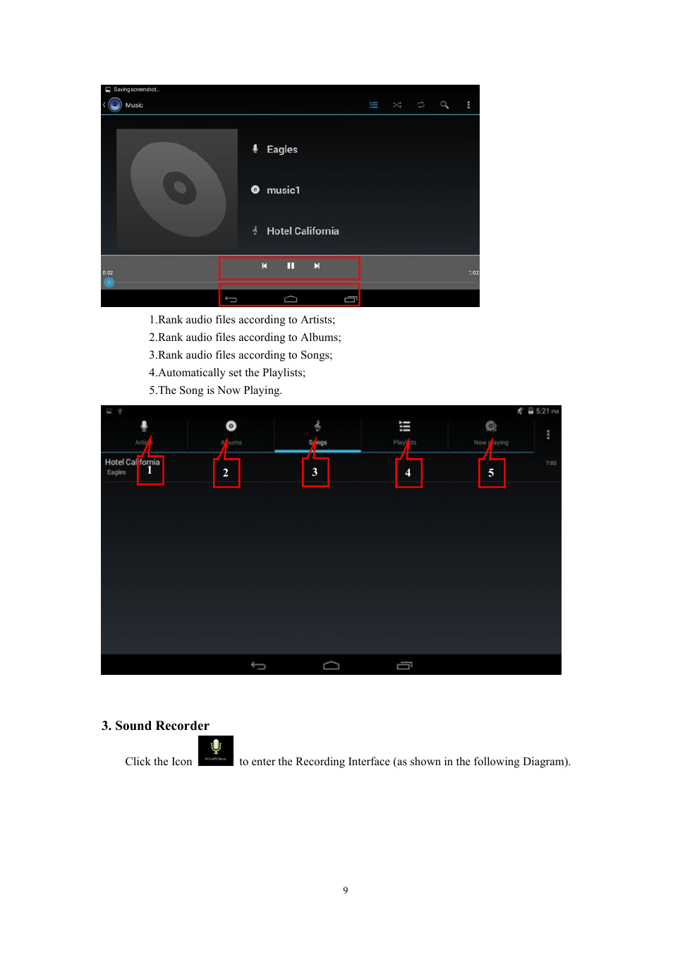 Sound recorder | Lenco Cooltab-74 User Manual | Page 9 / 25