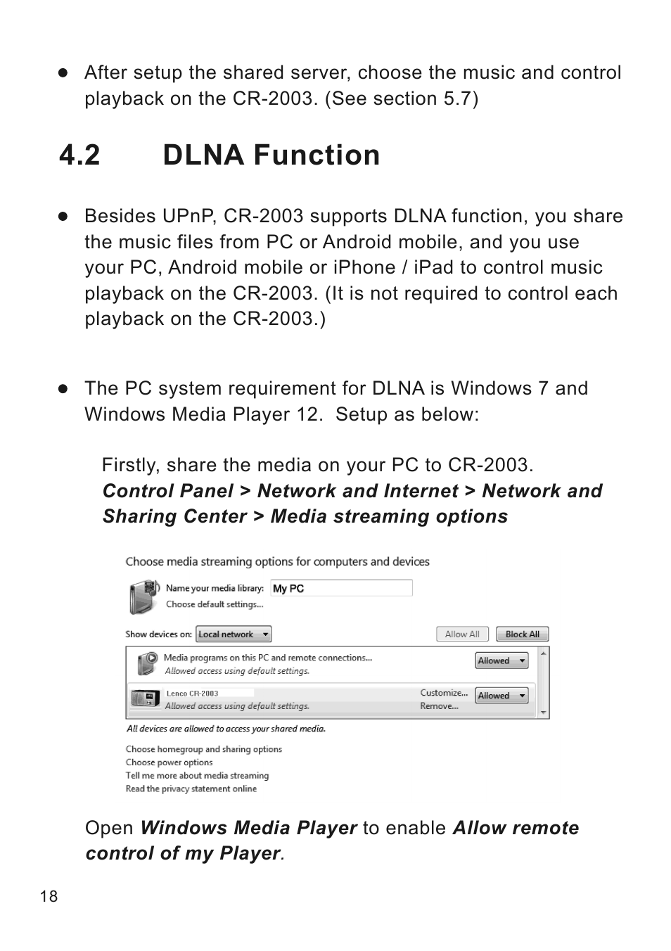 2 dlna function | Lenco CR-2003 User Manual | Page 18 / 52