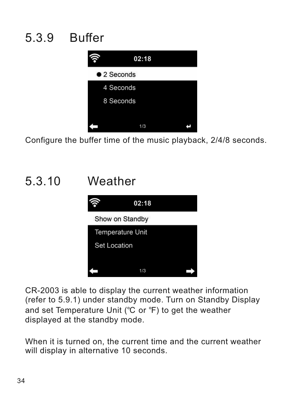9 buffer, 10 weather | Lenco CR-2003 User Manual | Page 34 / 52