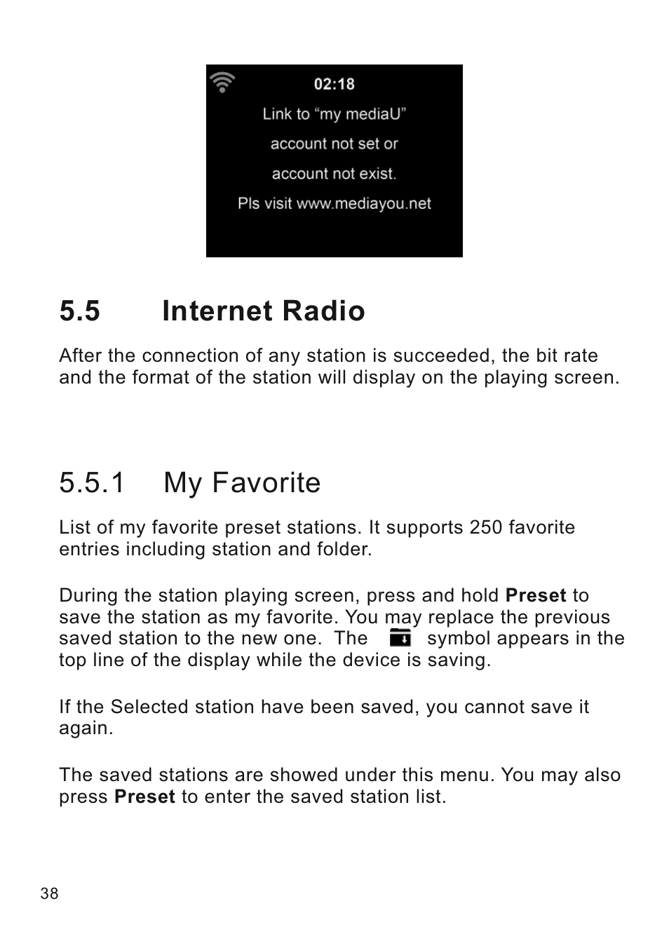 5 internet radio, 1 my favorite | Lenco CR-2003 User Manual | Page 38 / 52