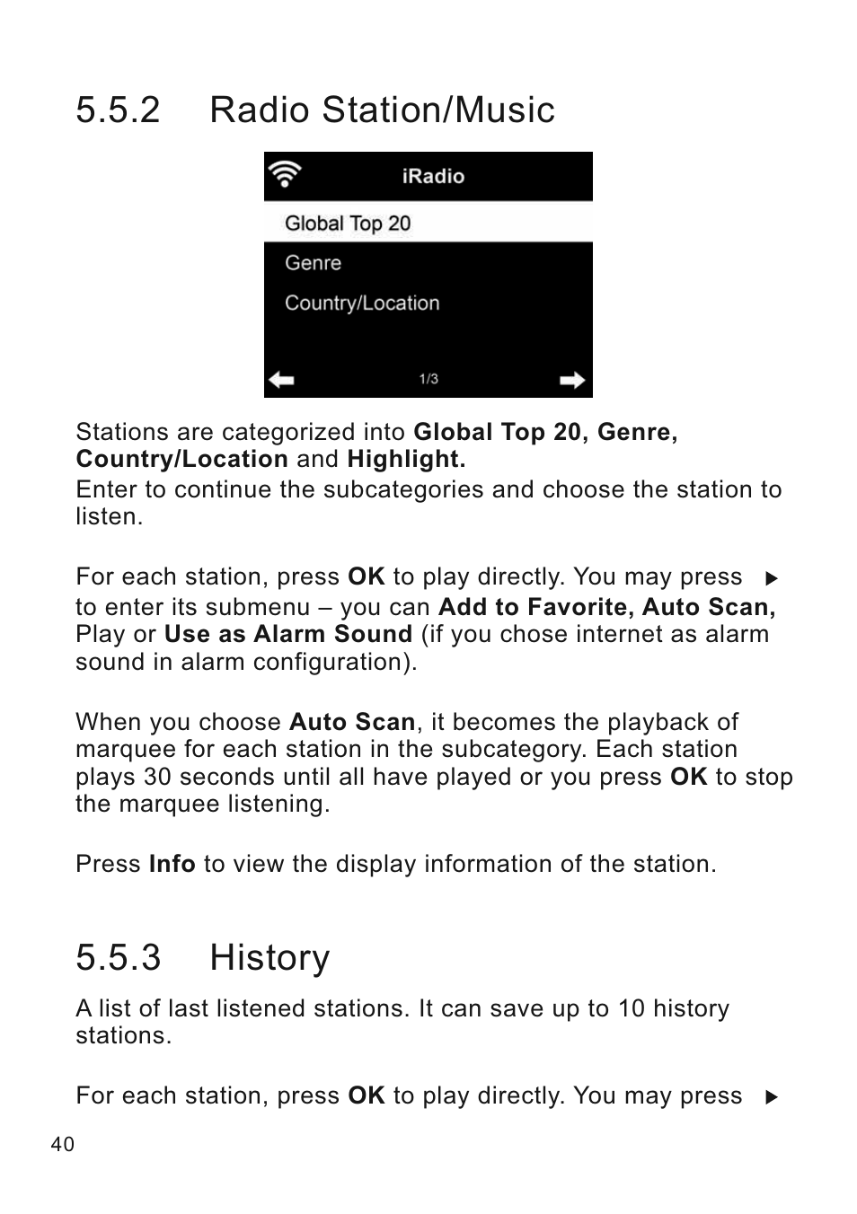 2 radio station/music 5.5.3 history | Lenco CR-2003 User Manual | Page 40 / 52