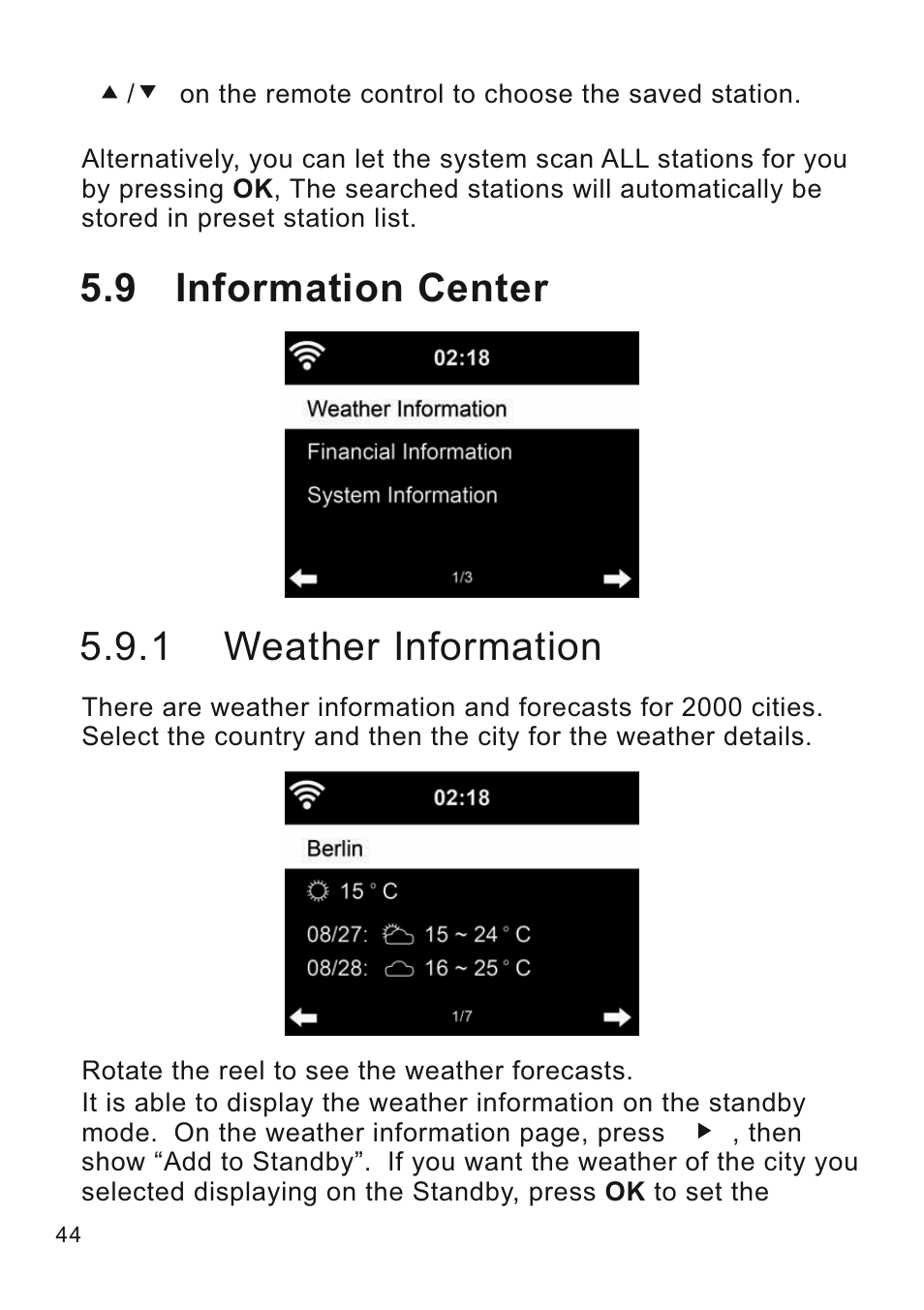 9 information center 5.9.1 weather information | Lenco CR-2003 User Manual | Page 44 / 52