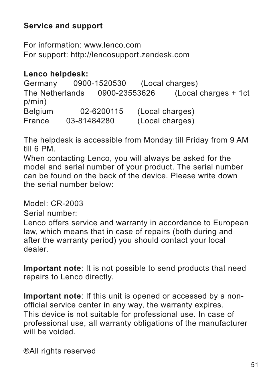 Lenco CR-2003 User Manual | Page 51 / 52