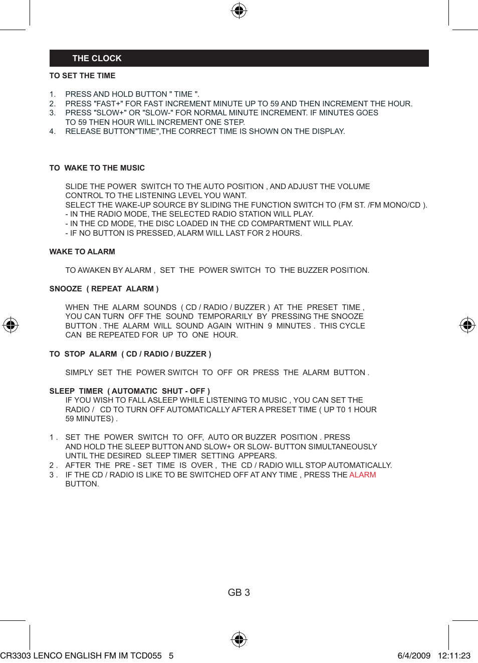 Gb 3 | Lenco CR-3303 User Manual | Page 5 / 8