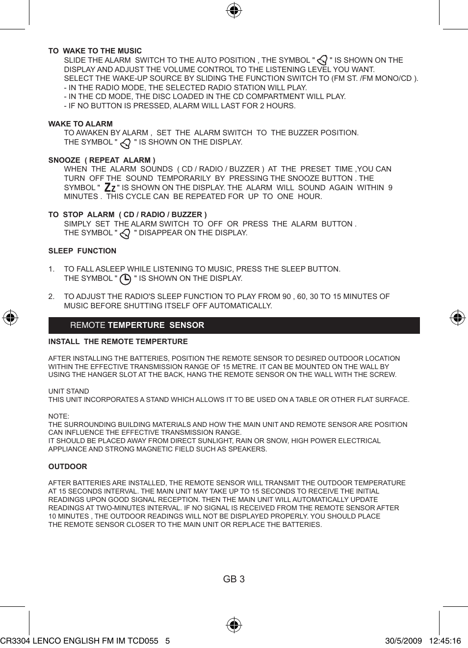 Gb 3 | Lenco CR-3304 User Manual | Page 5 / 8