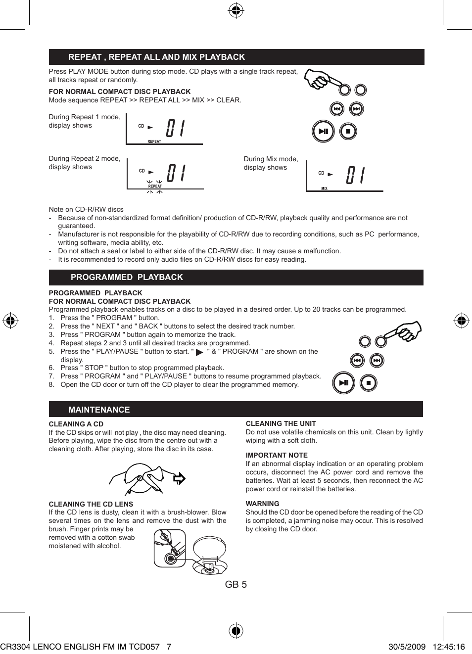 Gb 5 | Lenco CR-3304 User Manual | Page 7 / 8