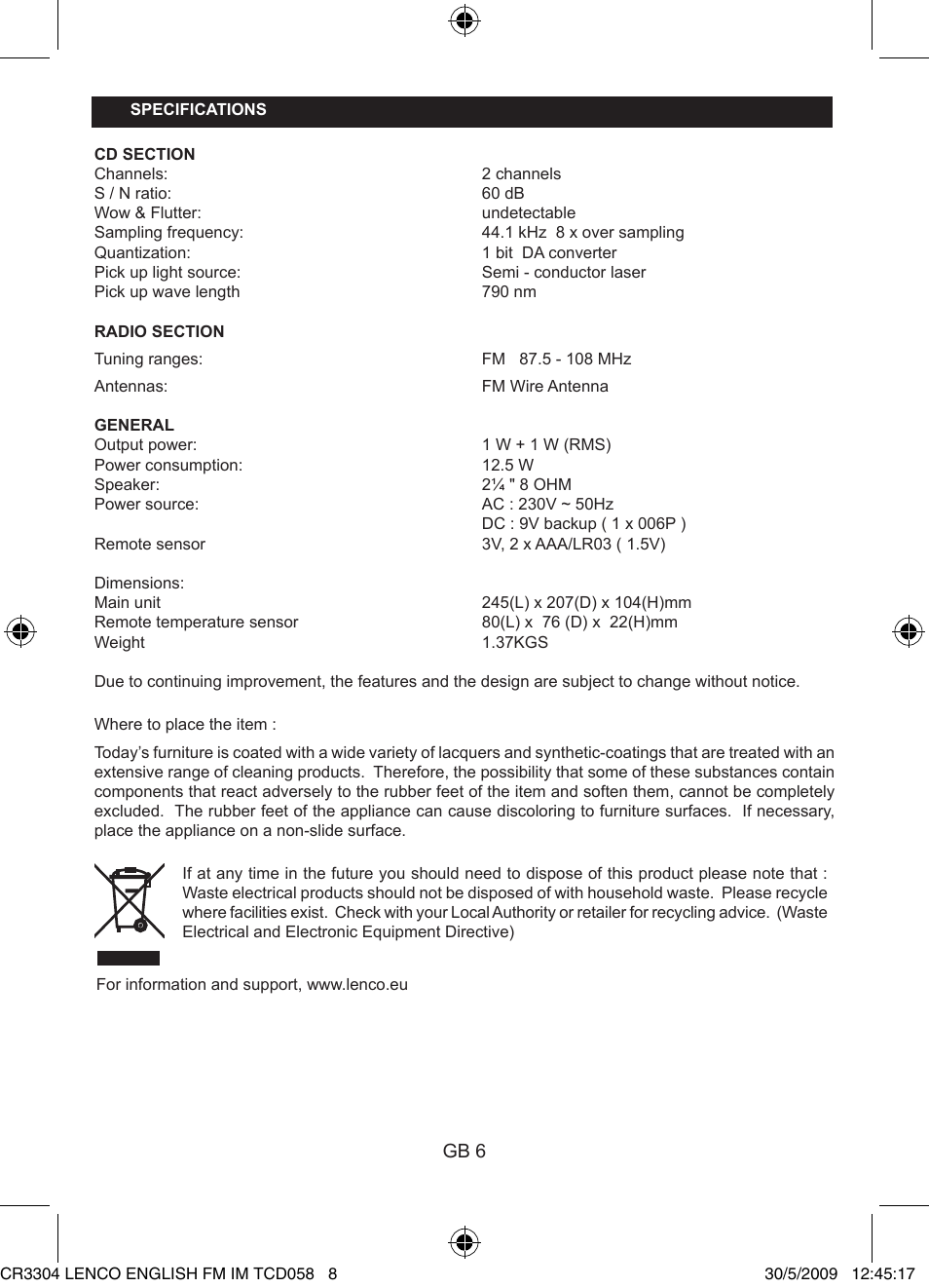 Lenco CR-3304 User Manual | Page 8 / 8