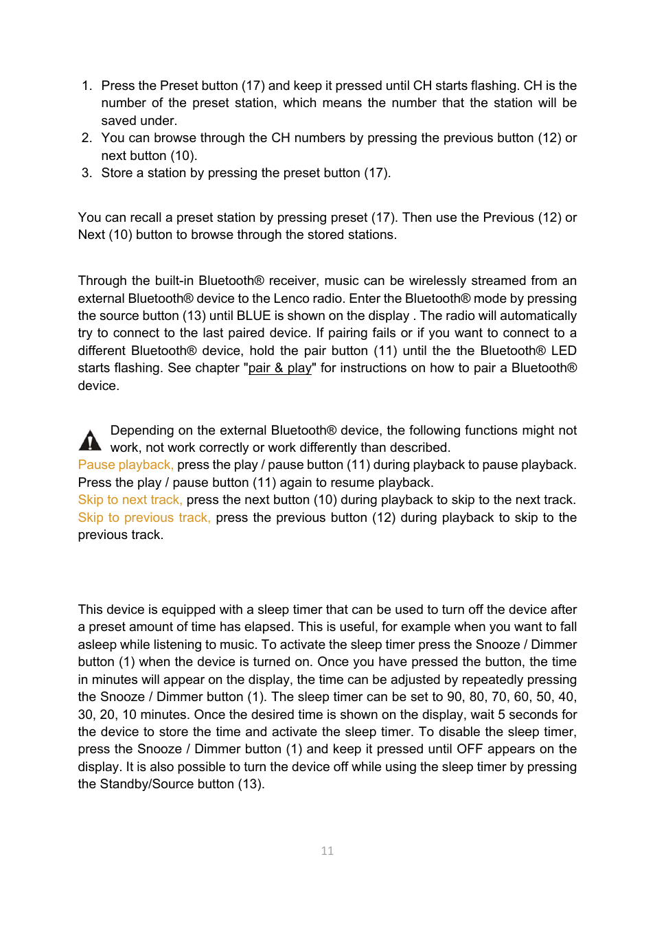 Lenco CR-3306 BT User Manual | Page 11 / 19