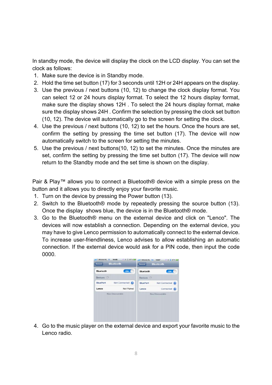 Lenco CR-3306 BT User Manual | Page 8 / 19