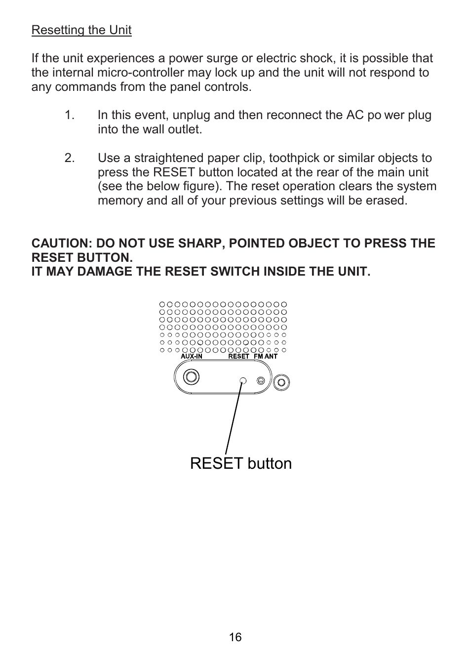 Reset button | Lenco CR-335 User Manual | Page 16 / 86