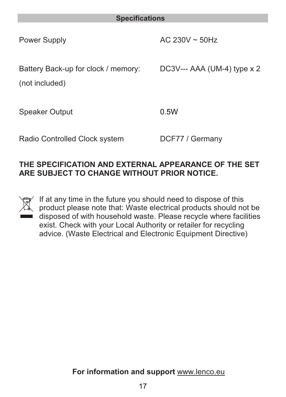 Lenco CR-335 User Manual | Page 17 / 86