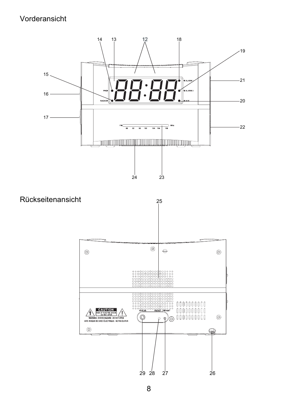 8vorderansicht rückseitenansicht | Lenco CR-335 User Manual | Page 25 / 86