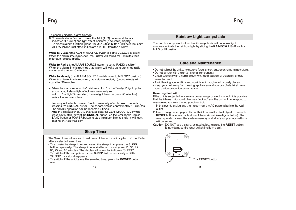 Reset | Lenco CRW-2 User Manual | Page 6 / 7