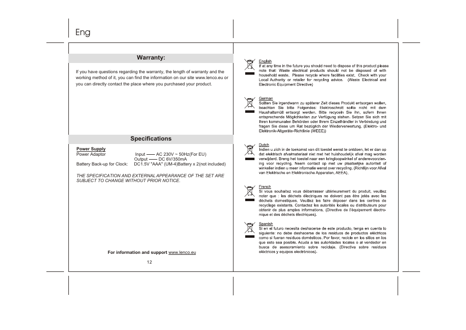 Lenco CRW-2 User Manual | Page 7 / 7