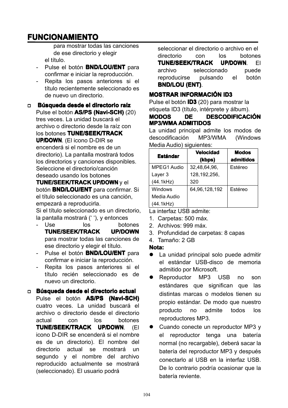 Funcionamiento | Lenco CS-351 BT User Manual | Page 105 / 111