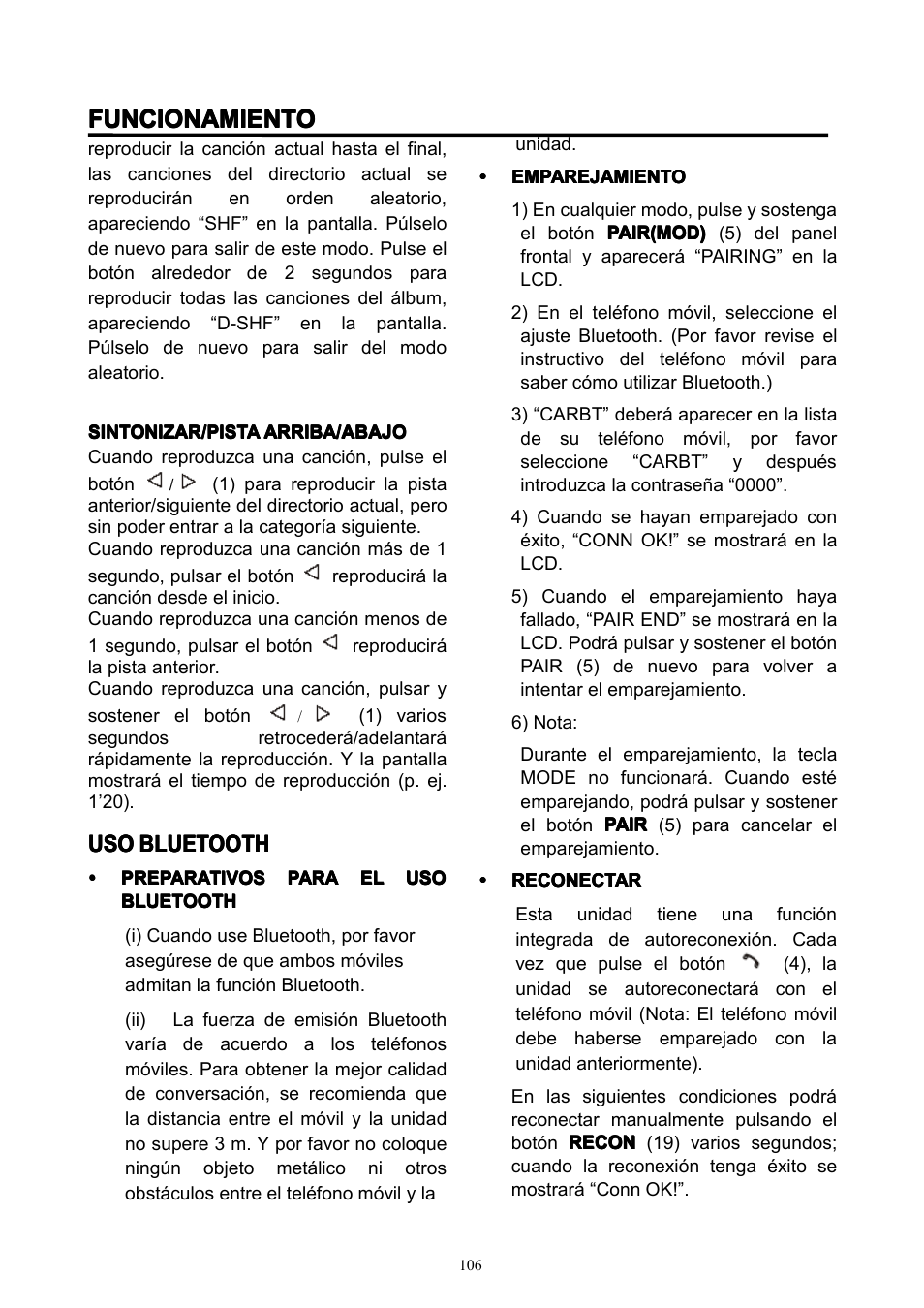 Funcionamiento, Uso uso bluetooth bluetooth bluetooth bluetooth | Lenco CS-351 BT User Manual | Page 107 / 111