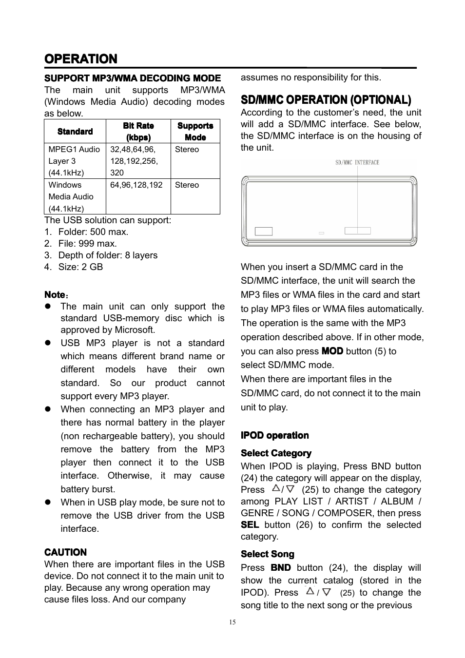 Operation, Sd/mmc | Lenco CS-351 BT User Manual | Page 16 / 111