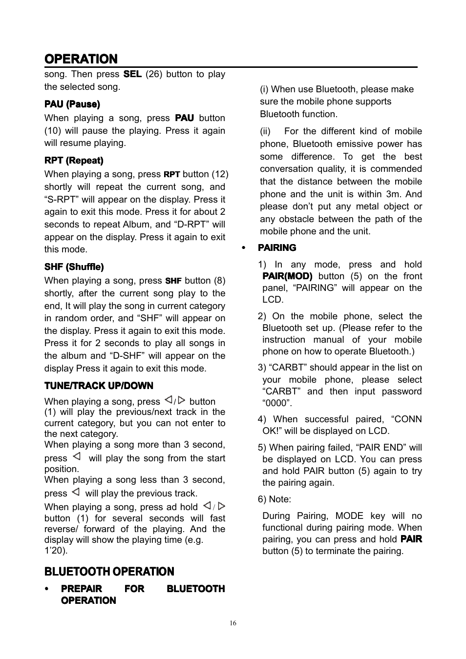 Operation, Bluetooth | Lenco CS-351 BT User Manual | Page 17 / 111