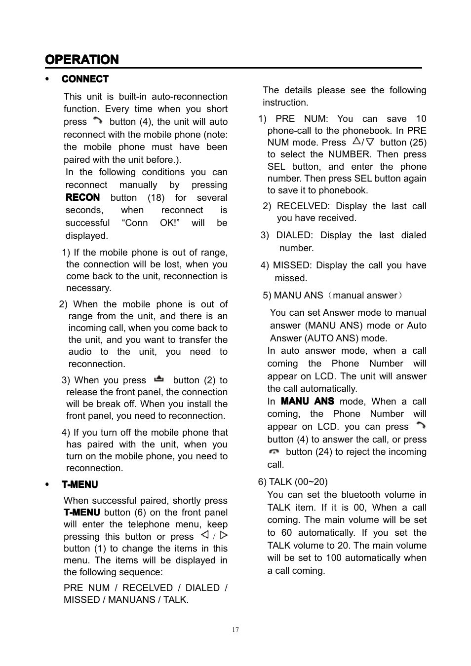 Operation | Lenco CS-351 BT User Manual | Page 18 / 111