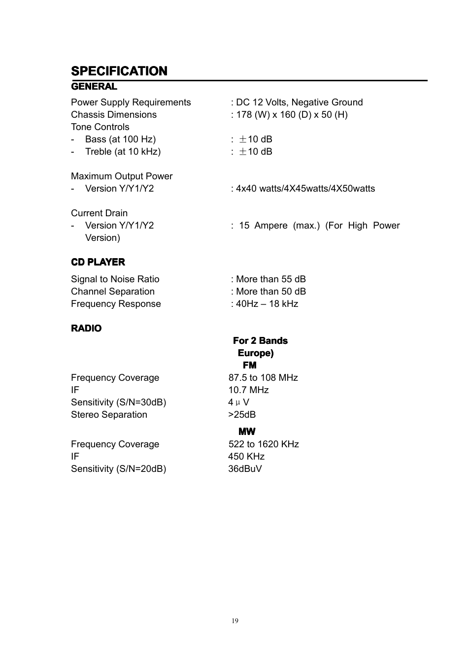 Specification | Lenco CS-351 BT User Manual | Page 20 / 111