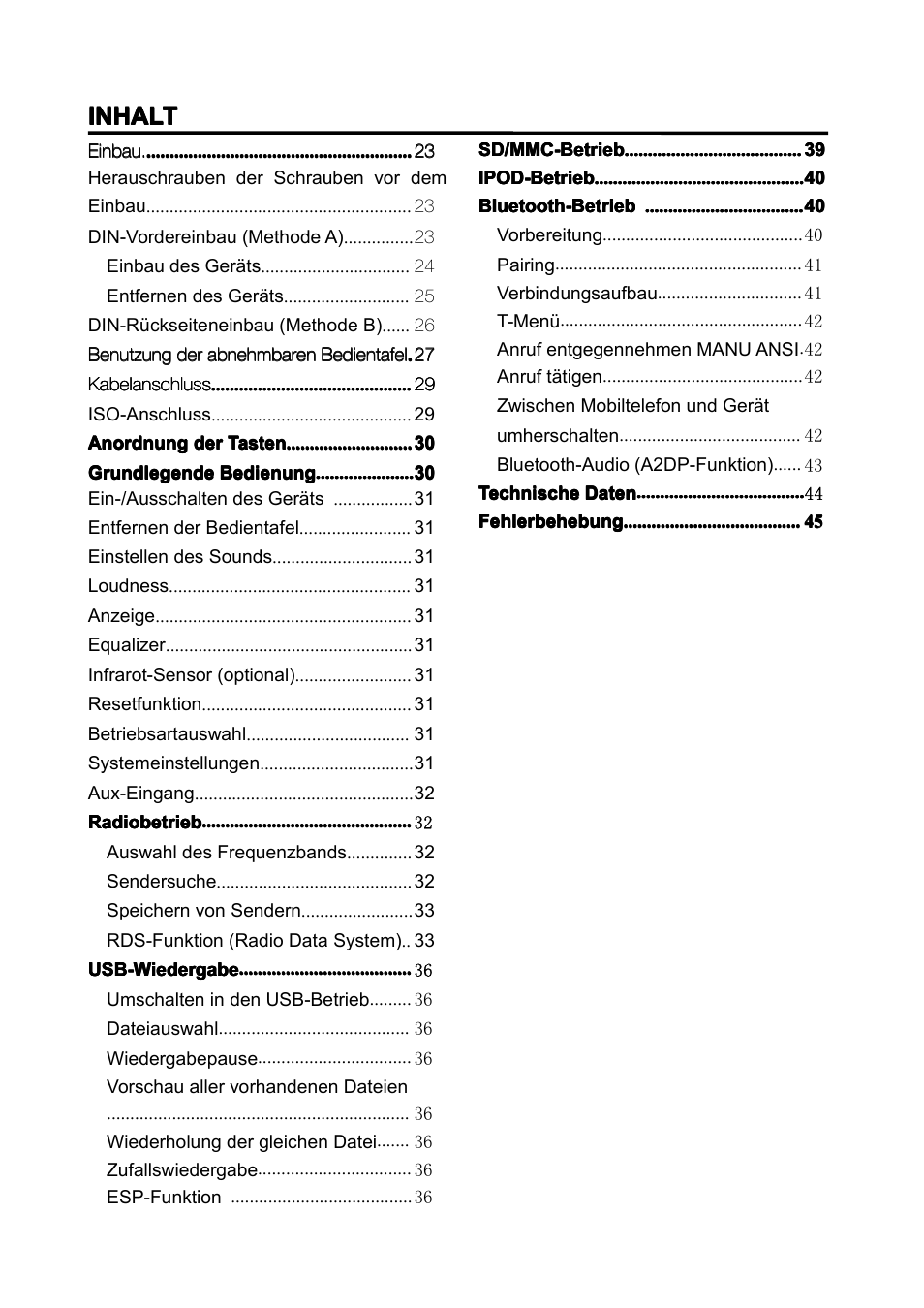 Inhalt | Lenco CS-351 BT User Manual | Page 23 / 111