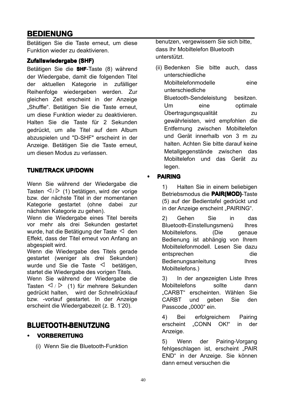 Bedienung, Bluetooth-benutzung | Lenco CS-351 BT User Manual | Page 41 / 111