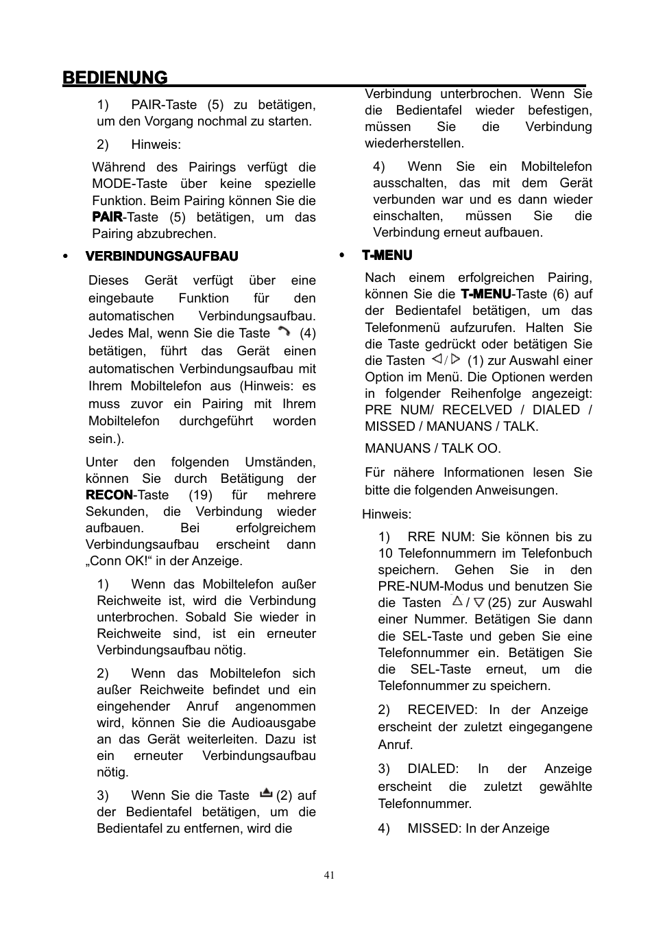 Bedienung | Lenco CS-351 BT User Manual | Page 42 / 111