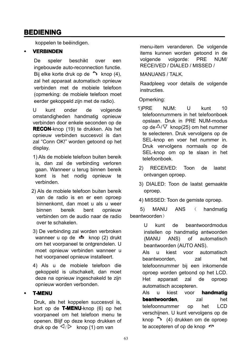 Bediening | Lenco CS-351 BT User Manual | Page 64 / 111