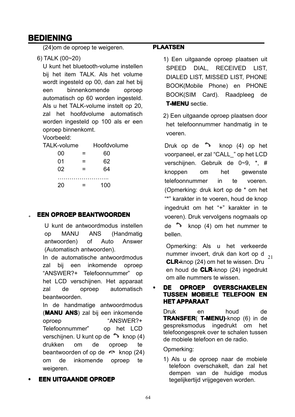 Bediening | Lenco CS-351 BT User Manual | Page 65 / 111